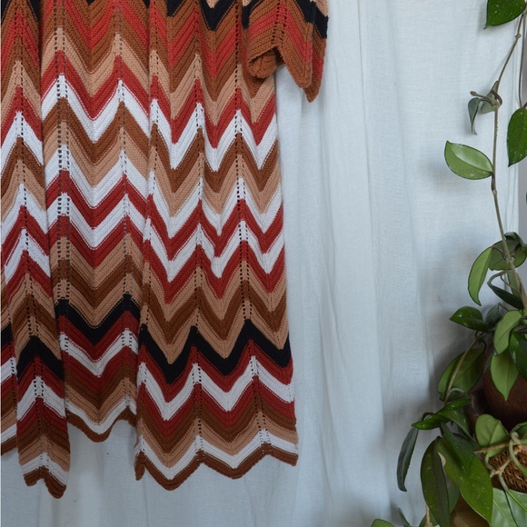 70s style long cardigan with zig zag muted mustards brown and orange pattern - Picture 5 of 5